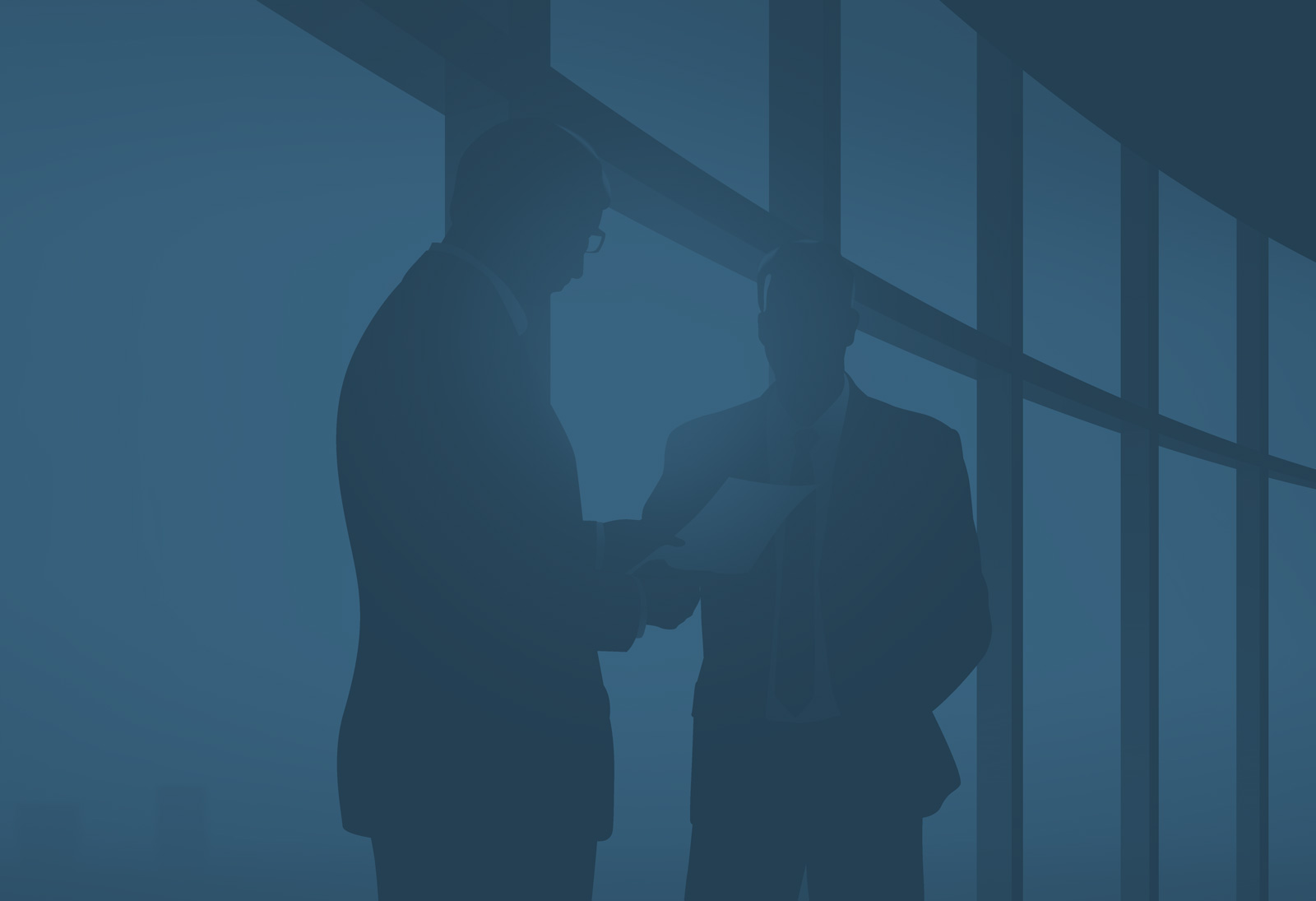 two businessmen discussing a paper report